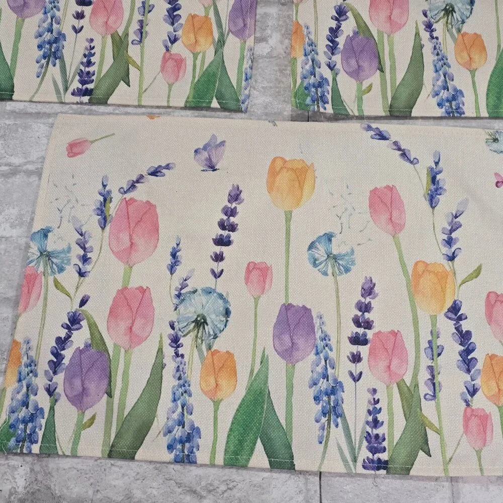 Tulip Butterfly‎ Lavendar Dandelion Spring Placemats Set of 4, 12x18